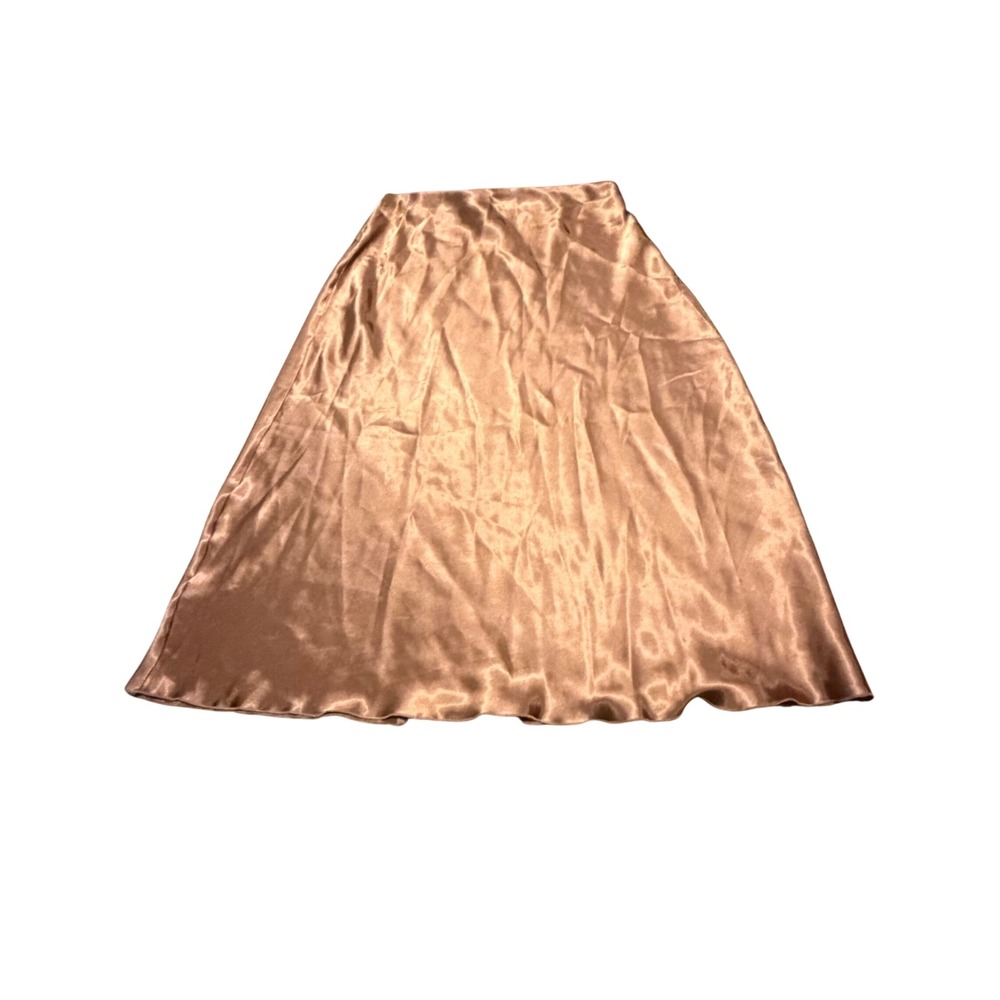 Nicole Miller New York Bronze Satin Midi Skirt Womens Medium Made in USA A-Line